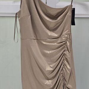 Macy's One Shoulder Gold Dress